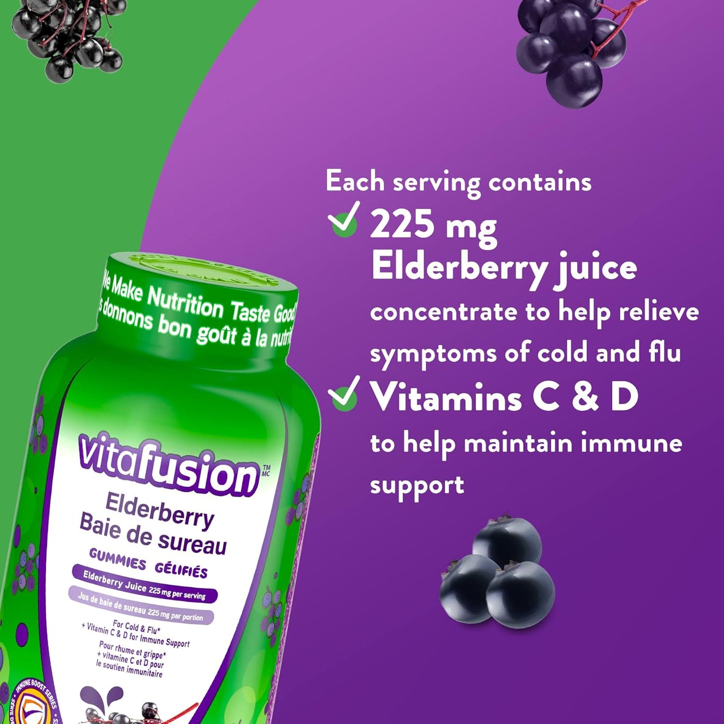 Vitafusion 接骨木果软糖补充剂,225 毫克锌/天,60 粒