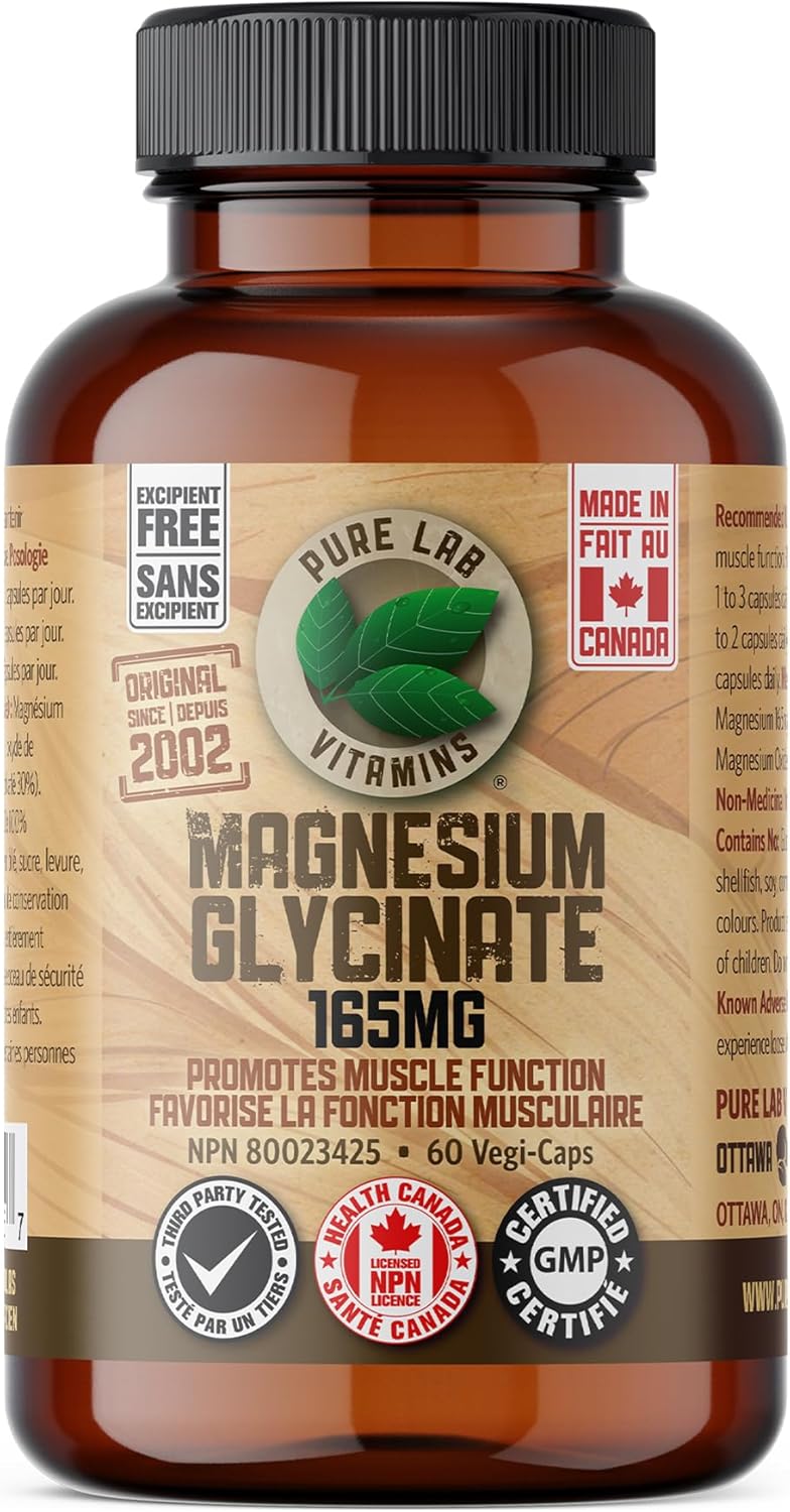 Pure Lab Vitamins 甘胺酸鎂 165 毫克 – 60 粒膠囊 - 支持肌肉功能