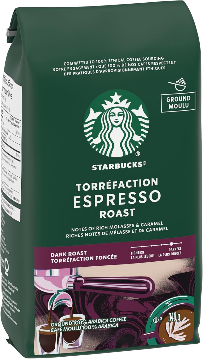 星巴克浓缩烘焙咖啡粉 340 克(6 包),浓缩深度烘焙,6 包