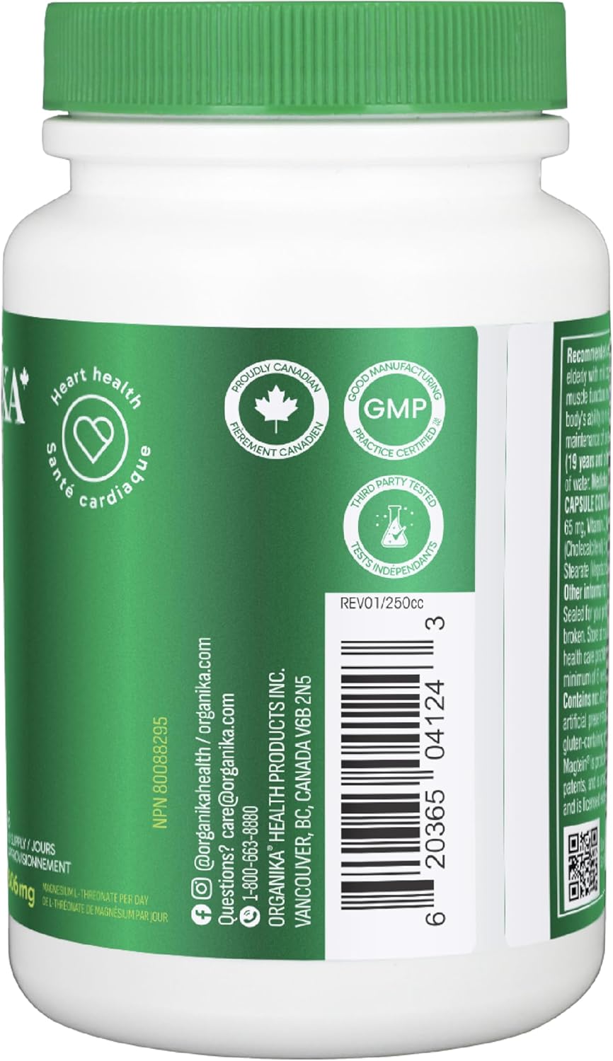 Organika Brain Mag- Magtein 鎂 L-蘇糖酸鹽,含維生素 C 和 D3 - 支持認知功能,經臨床研究,900 毫克鎂 - 90 粒膠囊