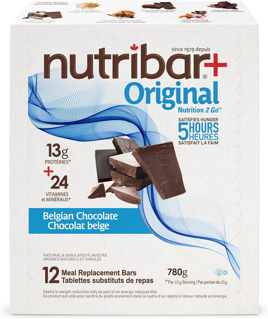 Nutribar Original Belgian Chocolate Flavoured Protein Bars, Meal Replacement, High Protein,High Fibre, 12-Count