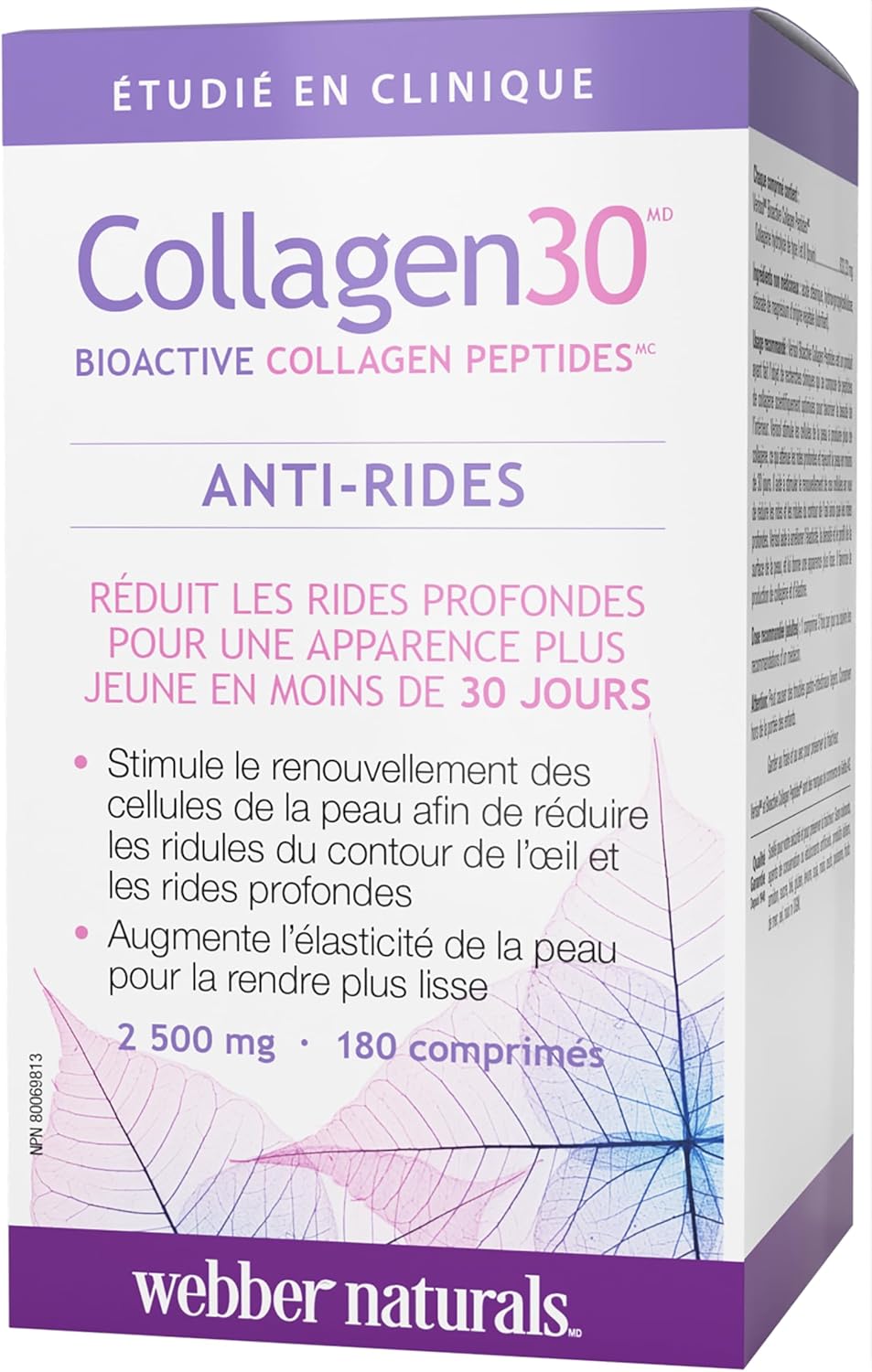 Webber Naturals Collagen30 抗皱片,每份含 2,500 毫克生物活性胶原蛋白肽,180 片,有助于减少深层皱纹、细纹并刺激皮肤细胞