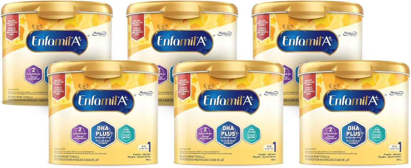 Enfamil A+ 嬰兒配方奶粉,含健腦 DHA,適合 0-12 個月,663 克,6 包