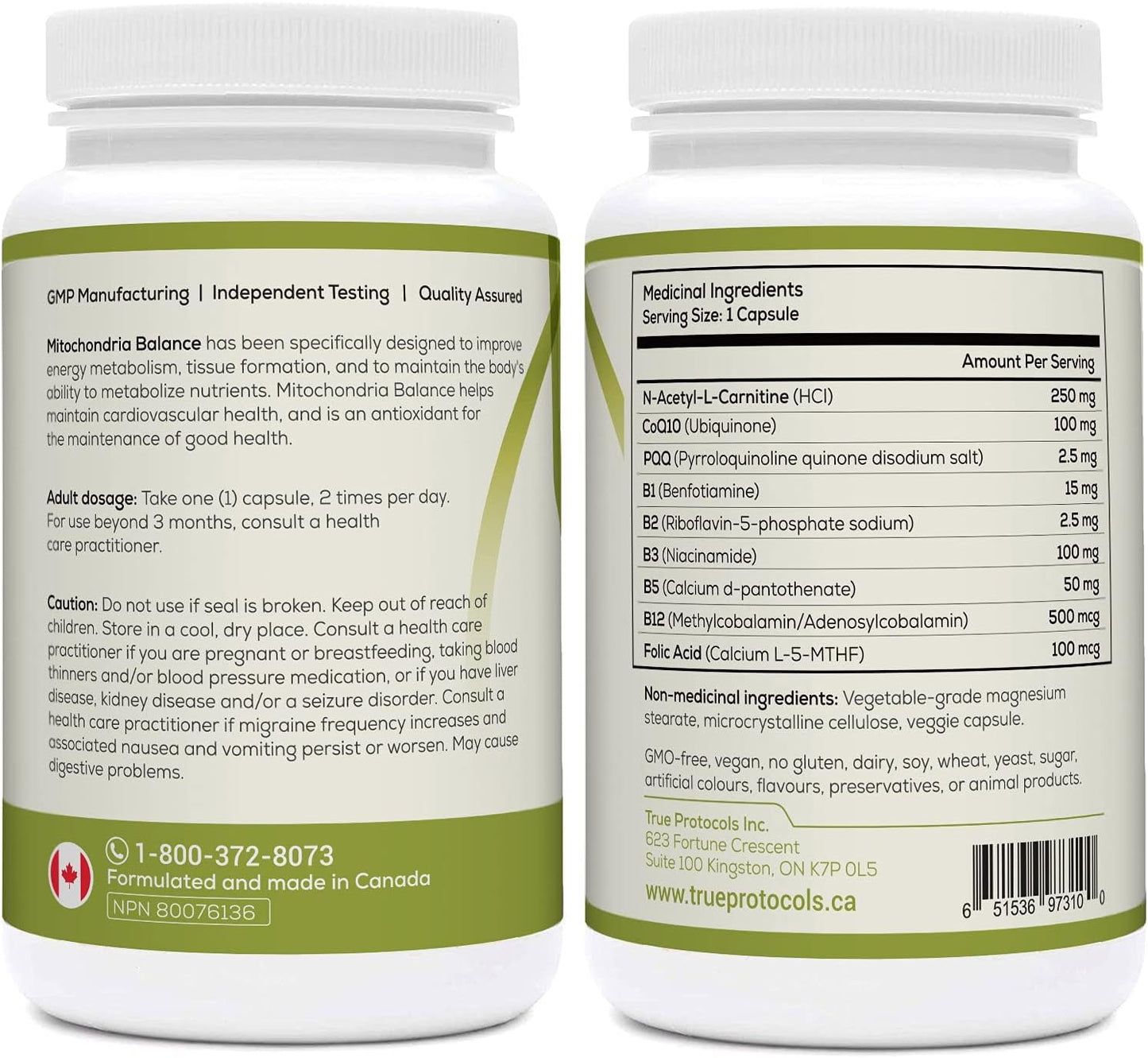 TRUE PROTOCOLS - 粒線體平衡 - 左旋肉鹼 (250 毫克) + 輔酶 Q10 (100 毫克) + PQQ (2.5 毫克) + 維生素 B1、B2、B3、B5、B12 + 葉酸 - 90 粒非瀉藥和高吸收素食膠囊 - 恢復粒線體功能 + ...