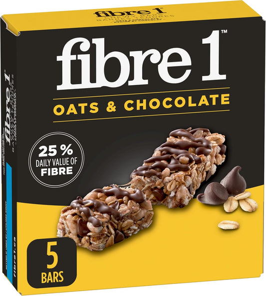 FIBRE 1 Oats and Chocolate Chewy Bars, Naturally Flavoured, Pack of 5 Bars, Snack Bars