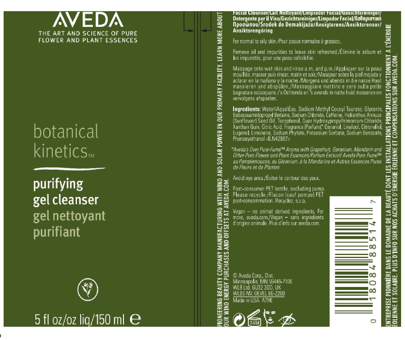 Aveda Botanical Kinetics Purifying Gel Cleanser | for Normal to Oily Skin | with Lavender and Vitamin E | Dermatologist Tested 97% Naturally Derived*