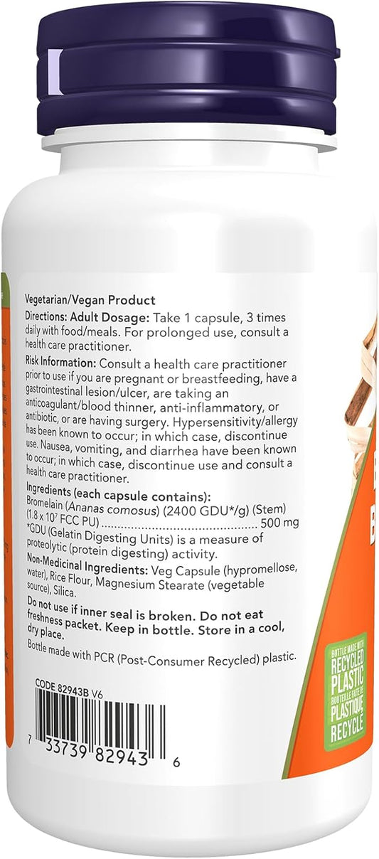 NOW Supplements, 鳳梨蛋白酶(天然蛋白水解酶)2,400 GDU/克 - 500 毫克,天然蛋白水解酶,60 粒素食膠囊