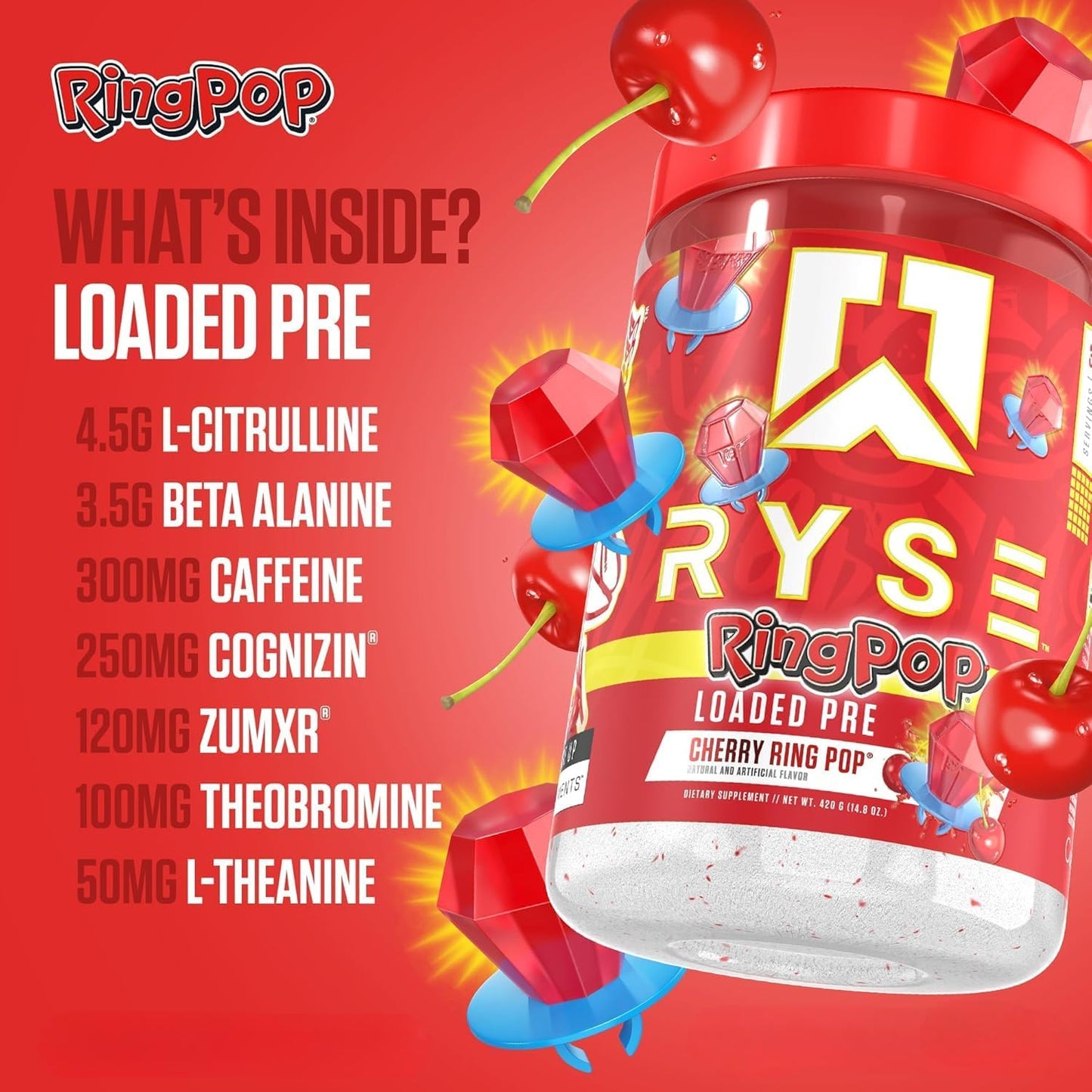 「RYSE Up Supplements」 富含運動前營養成分 | 增強一氧化氮泵、能量和力量 | 富含 L-瓜氨酸、β-丙氨酸和雙源咖啡因 | 60 份(櫻桃味)