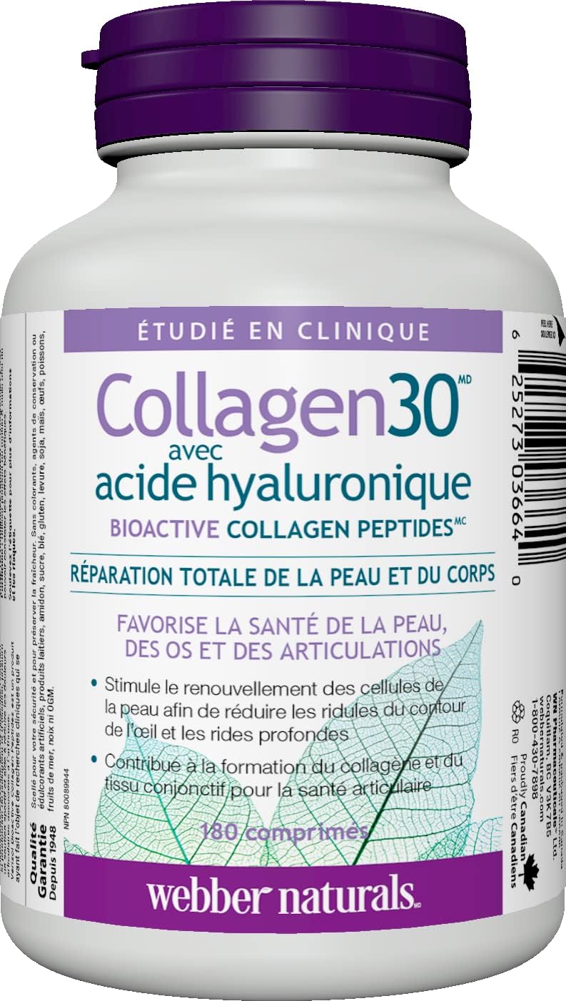 Webber Naturals 膠原蛋白 30,含透明質酸和維生素 C,緩釋 1,000 毫克,150 片,有益於骨骼、牙齒、免疫和抗氧化健康,素食
