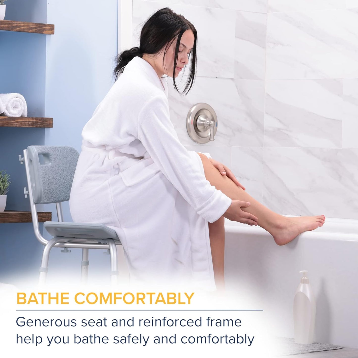 Drive Medical Designer系列豪華附靠背浴凳,灰色 | 可調節高度浴缸扶手安全欄桿