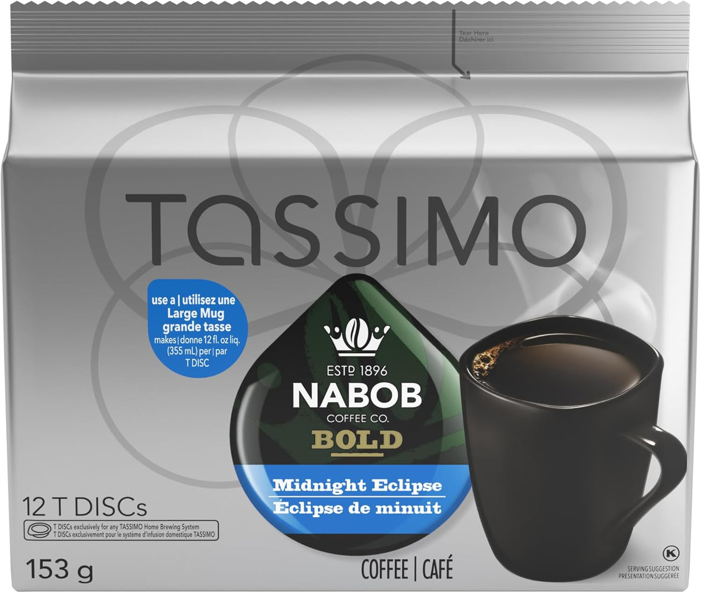Tassimo Nabob Bold Midnight Eclipse 咖啡单份 T 盘,12 片装