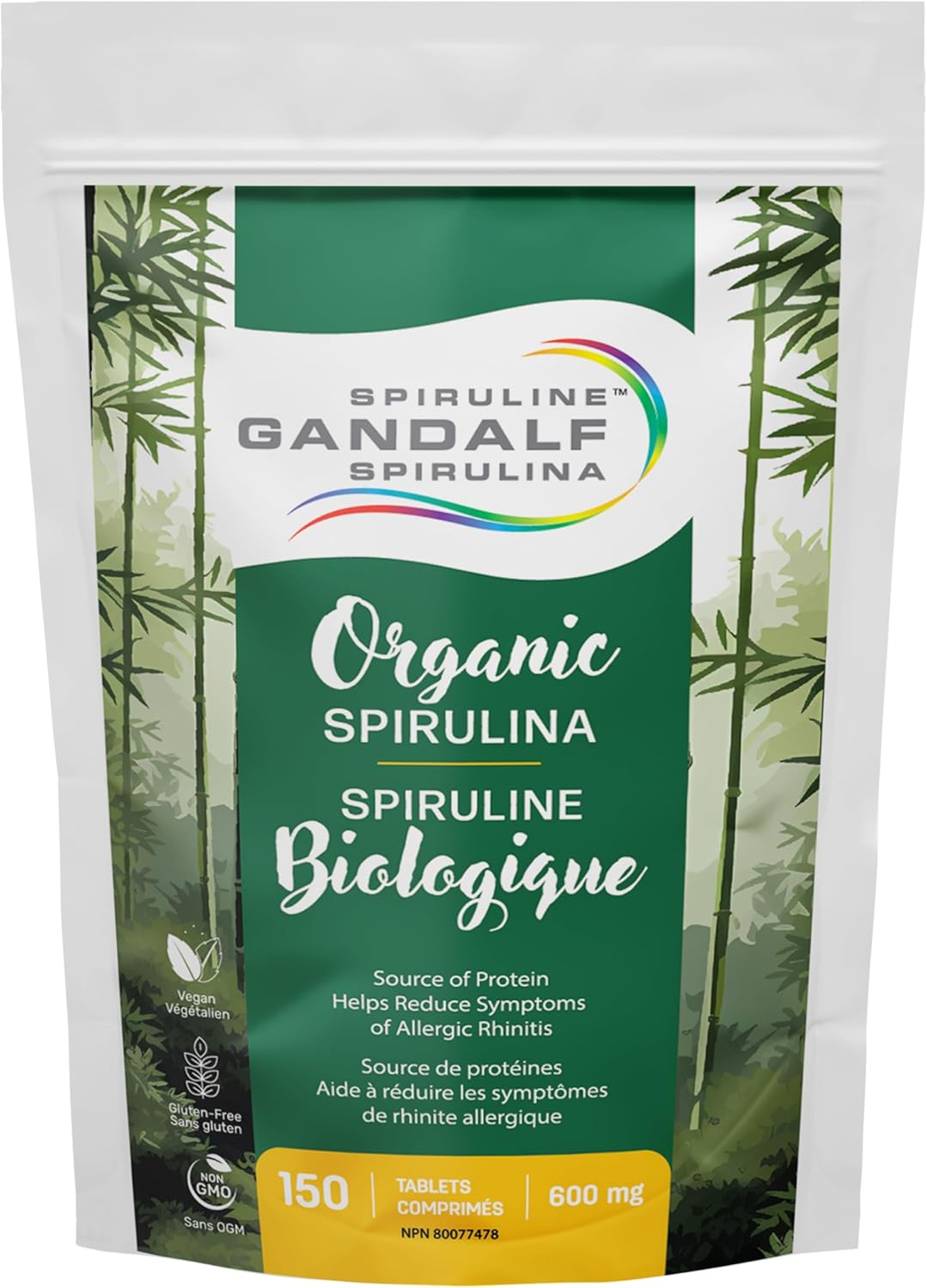 Gandalf Organic Spirulina 600mg 150 Vegan Tablets, Ultra Pure Blue-Green Algae, Rich in Iron, Amino Acid & Antioxidant, Non-GMO, Support Energy, Vitality & Immune Health