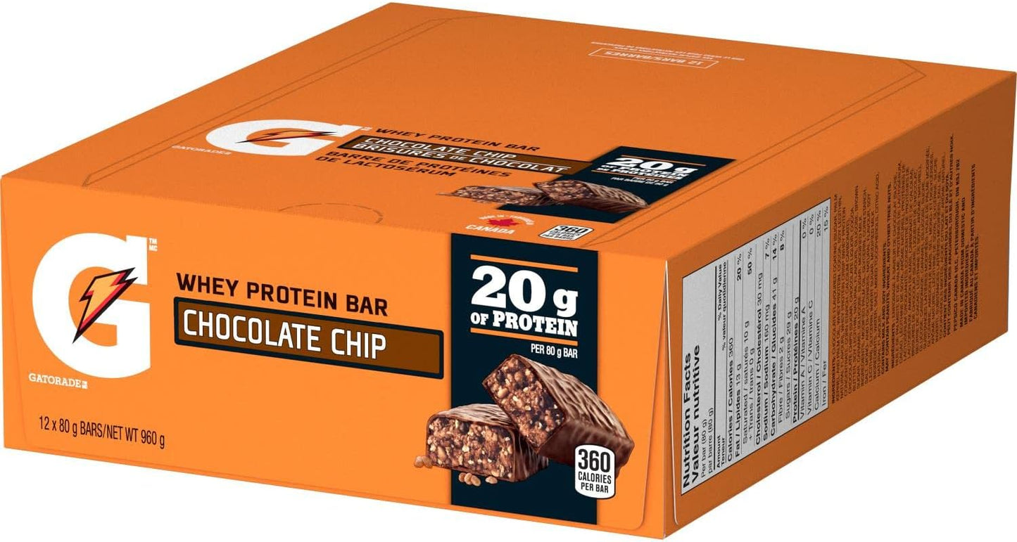 Gatorade Whey Protein Bar - Chocolate Chip, Multi-Pack, 12 Bars, 960 g (Pack of 4)