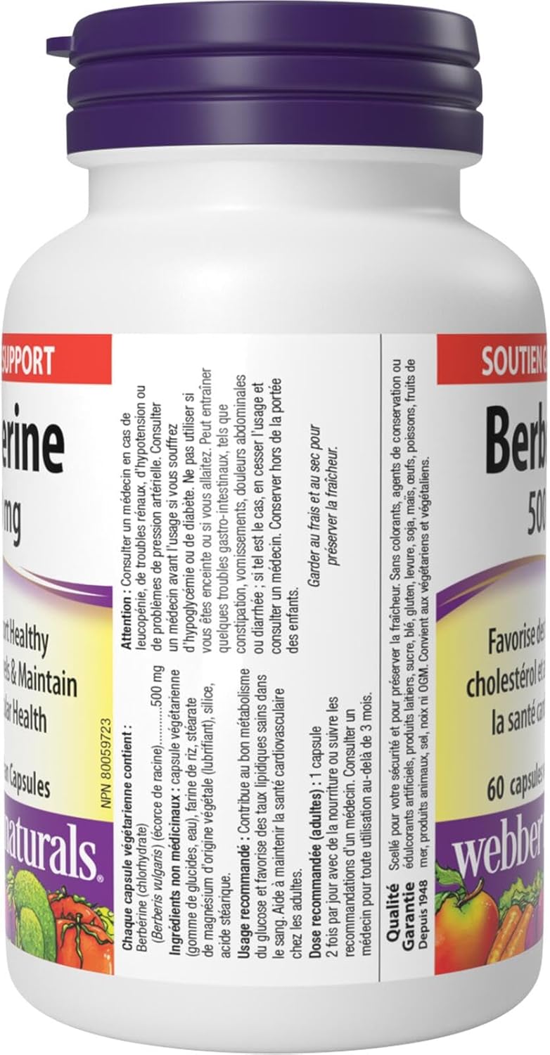 Webber Naturals 小檁鹼 500 毫克,60 粒膠囊,支持健康的葡萄糖代謝和心血管健康,純素