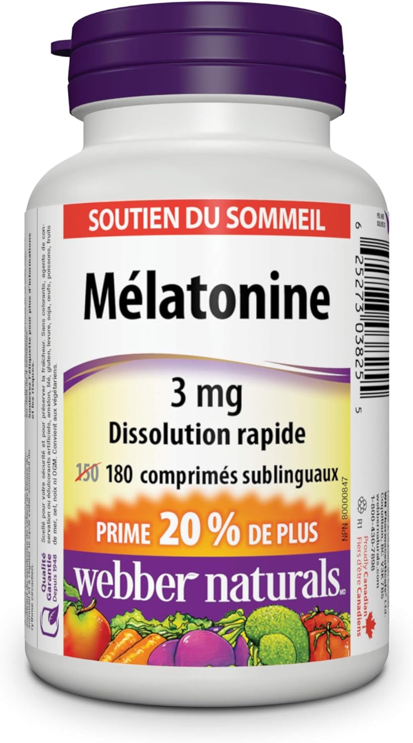 Webber Naturals Melatonin 3 mg, 180 Quick Dissolve Tablets, For Sleep Support, Vegetarian & Vitamin D3 1000 IU, 260 Tablets, For Healthy Bones, Teeth, and the Maintenance of Good Health