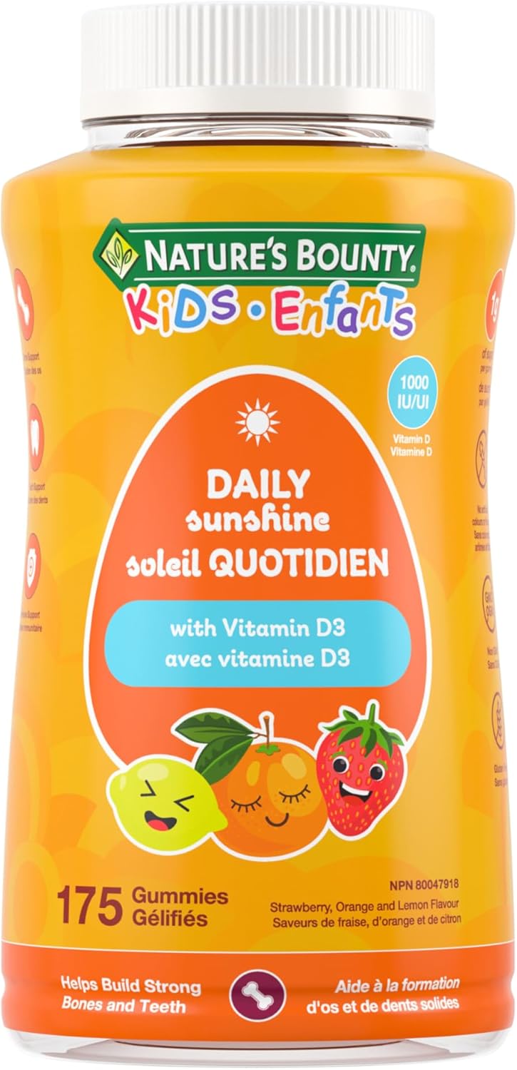 自然之寶兒童每日陽光維生素 D3,每粒軟糖僅含 1 克糖,支持免疫功能,幫助骨骼和牙齒發育,促進鈣和磷的吸收,350 克