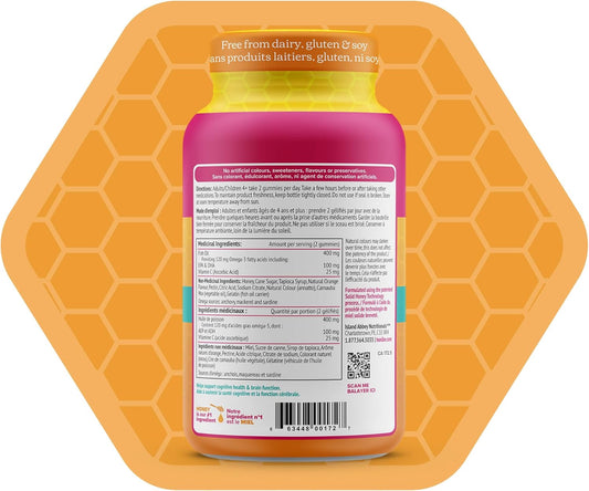 Honibe Omega 3 Gummies for Kids and Adults | Made in Canada | Supports Brain Health | Trusted Source of Omega-3 EPA & DHA Vitamins | Sustainably Sourced Fish Oil | No Fishy Taste | Omega 3 Fatty Acids | 60 Gummies