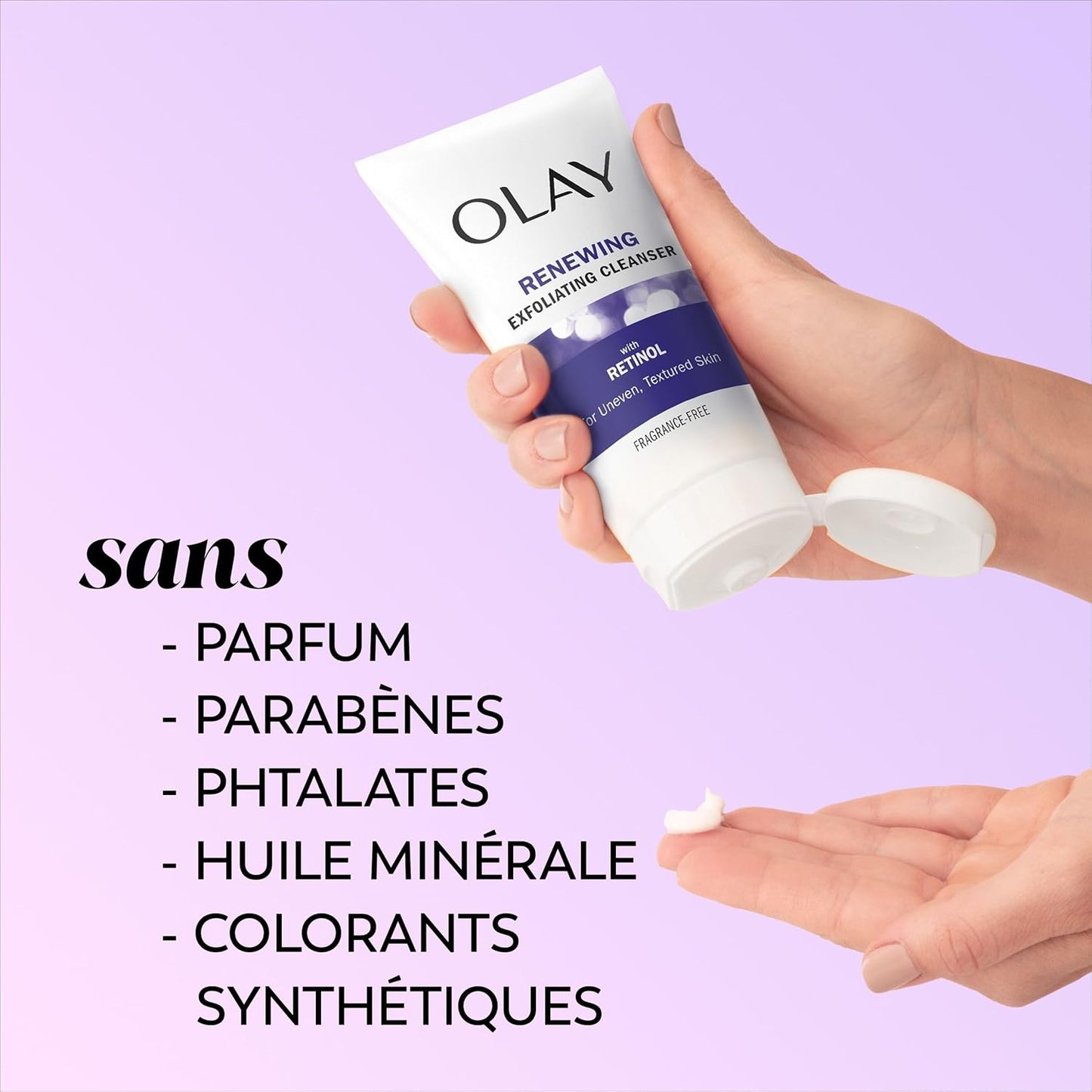 Olay Renewing Retinol Face Cleanser, Exfoliating Face Wash with Retinoid Complex Deep Cleans and Renews Skin Surface, Fragrance Free, 150 mL