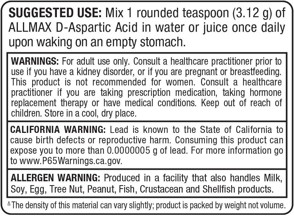 ALLMAX Nutrition - D-天冬氨酸 - 100% 纯医药级 - 100 克
