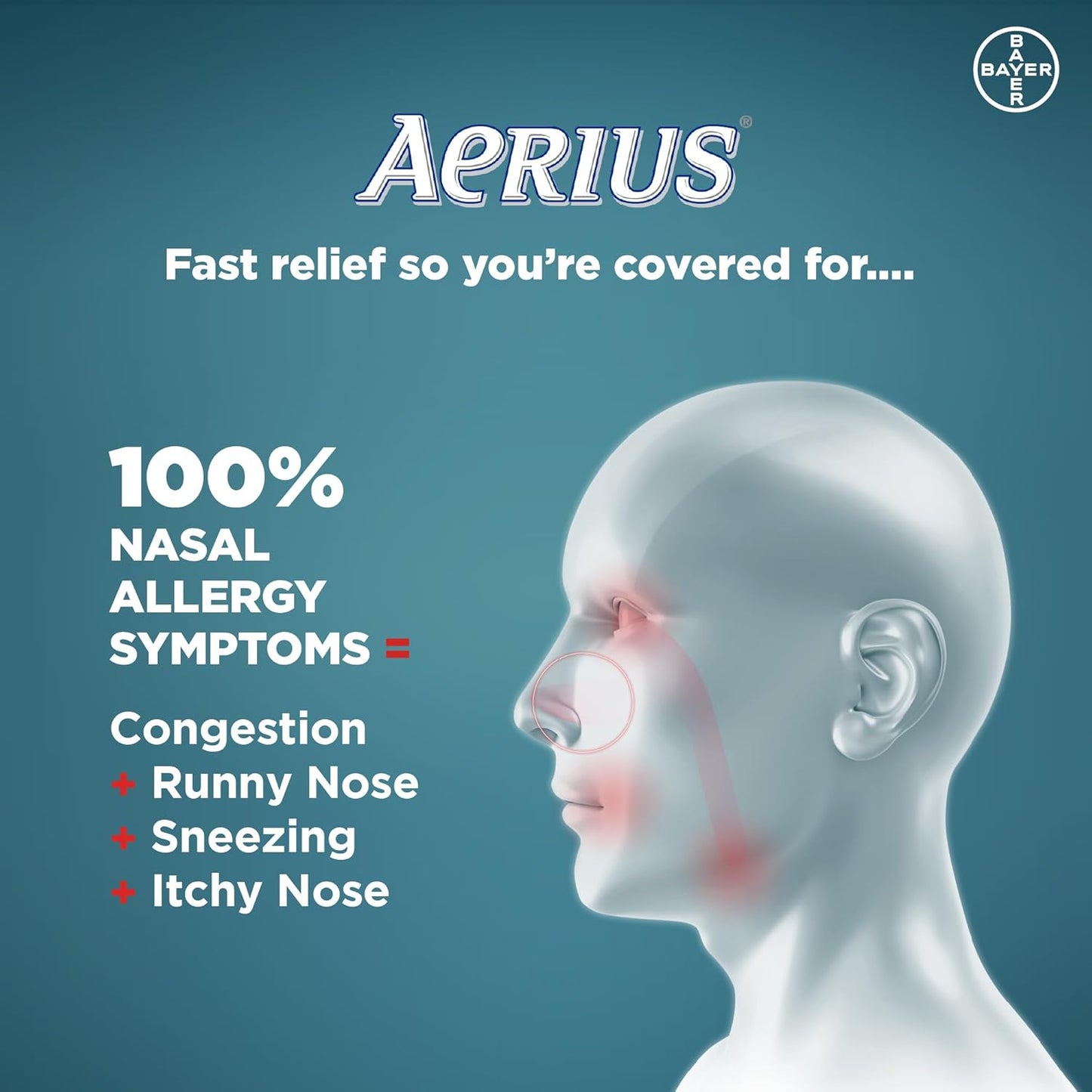 AERIUS Allergy Medicine, Fast Relief, 24-Hour, Non-Drowsy, 15 Symptoms, 70 Tablets