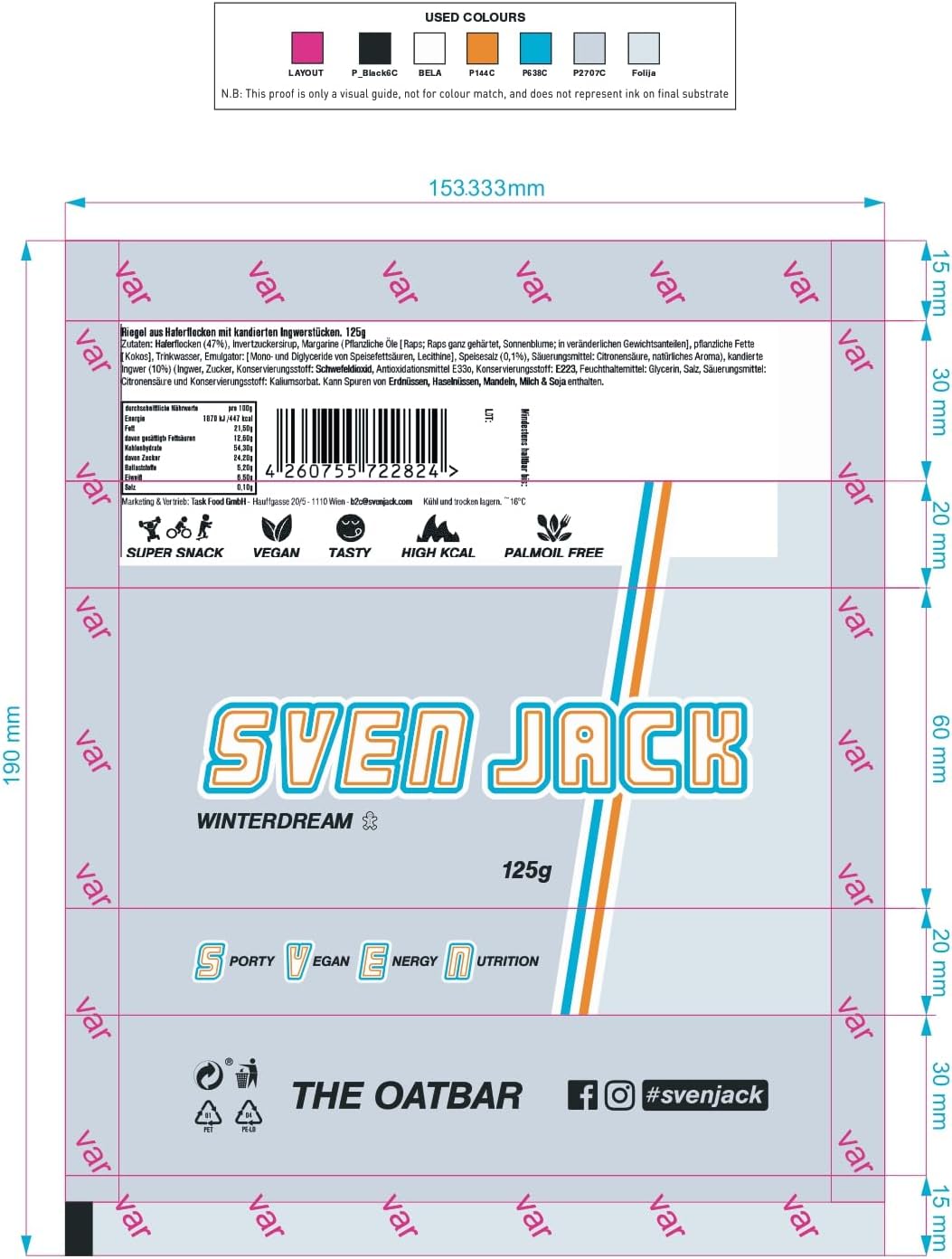 SvenJack Vegan Oat Bar Winterdream - 20 × 65g - High‑Fibre, Low‑Sugar, Gluten‑Free Oatmeal Energy Snack with Seasonal Spices (Apple, Ginger, Cinnamon)