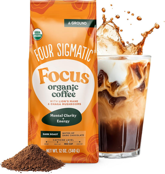 Four Sigmatic Think 蘑菇研磨咖啡 | 有机研磨咖啡,含猴头菇和白桦茸 | 益智蘑菇咖啡,有助于提高注意力和增强免疫力 | 340克/袋