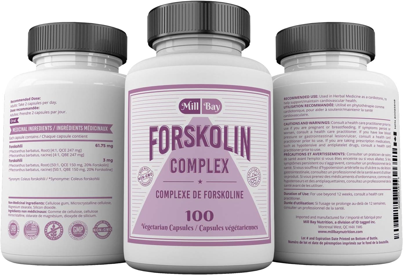 Mill Bay Forskolin Extract (Made in Canada) – 100 Capsules – 500mg Supplement for Men & Women – Helps Maintain Cardiovascular Health