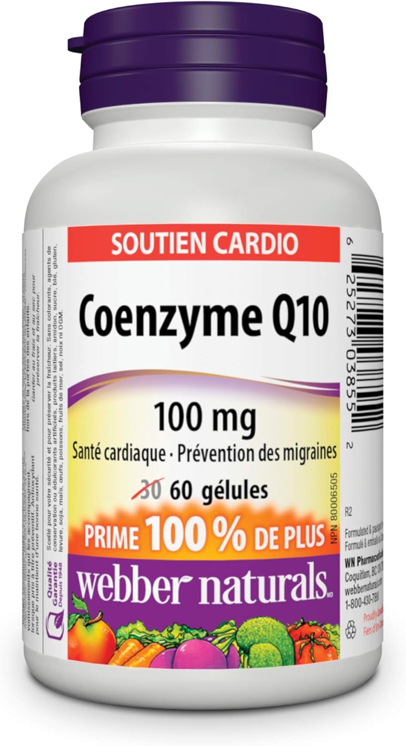 Webber Naturals 辅酶 Q10 (CoQ10) 100 毫克,60 粒软胶囊和双甘氨酸镁 200 毫克,120 粒胶囊,支持骨骼和肌肉功能,纯素