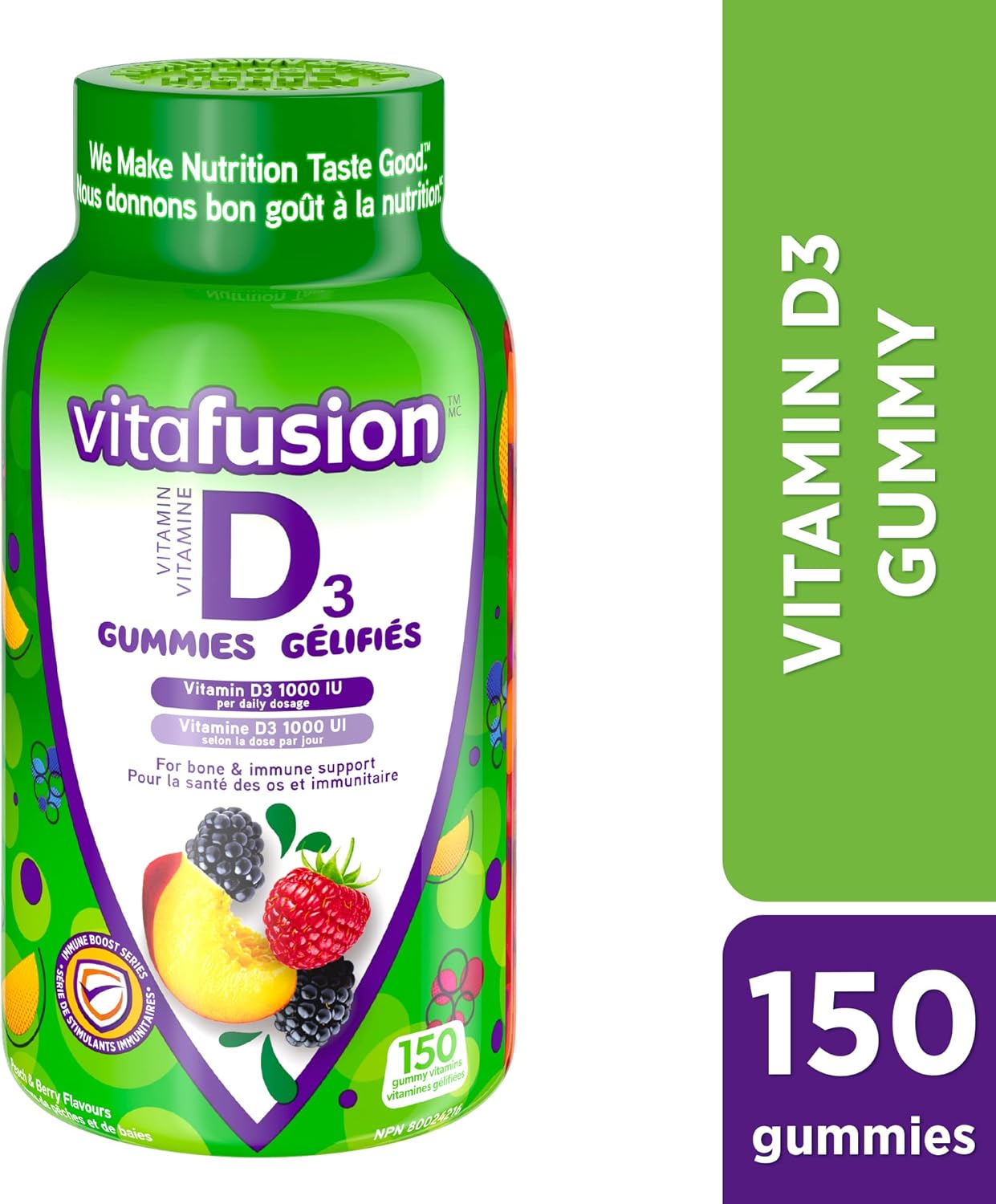Vitafusion 益生菌成人軟糖,2 種益生菌菌株和 D3 成人維生素軟糖,1000 IU 維生素 D3 每日劑量,可支撐骨骼和牙齒*,150 粒,5 個月用量,包裝可能有所不同
