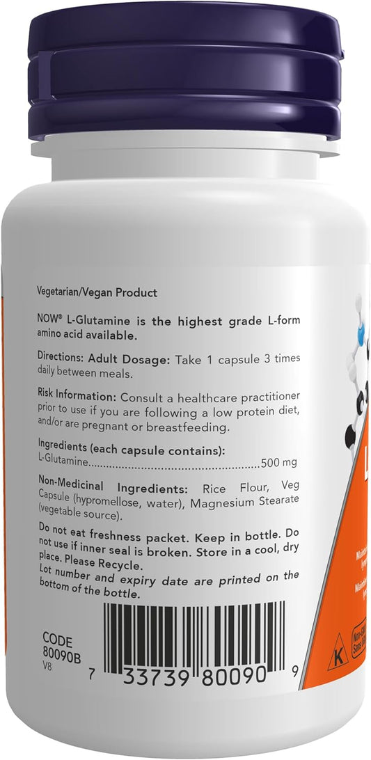 NOW Supplements,L-麩醯胺酸 500 毫克,60 粒植物膠囊