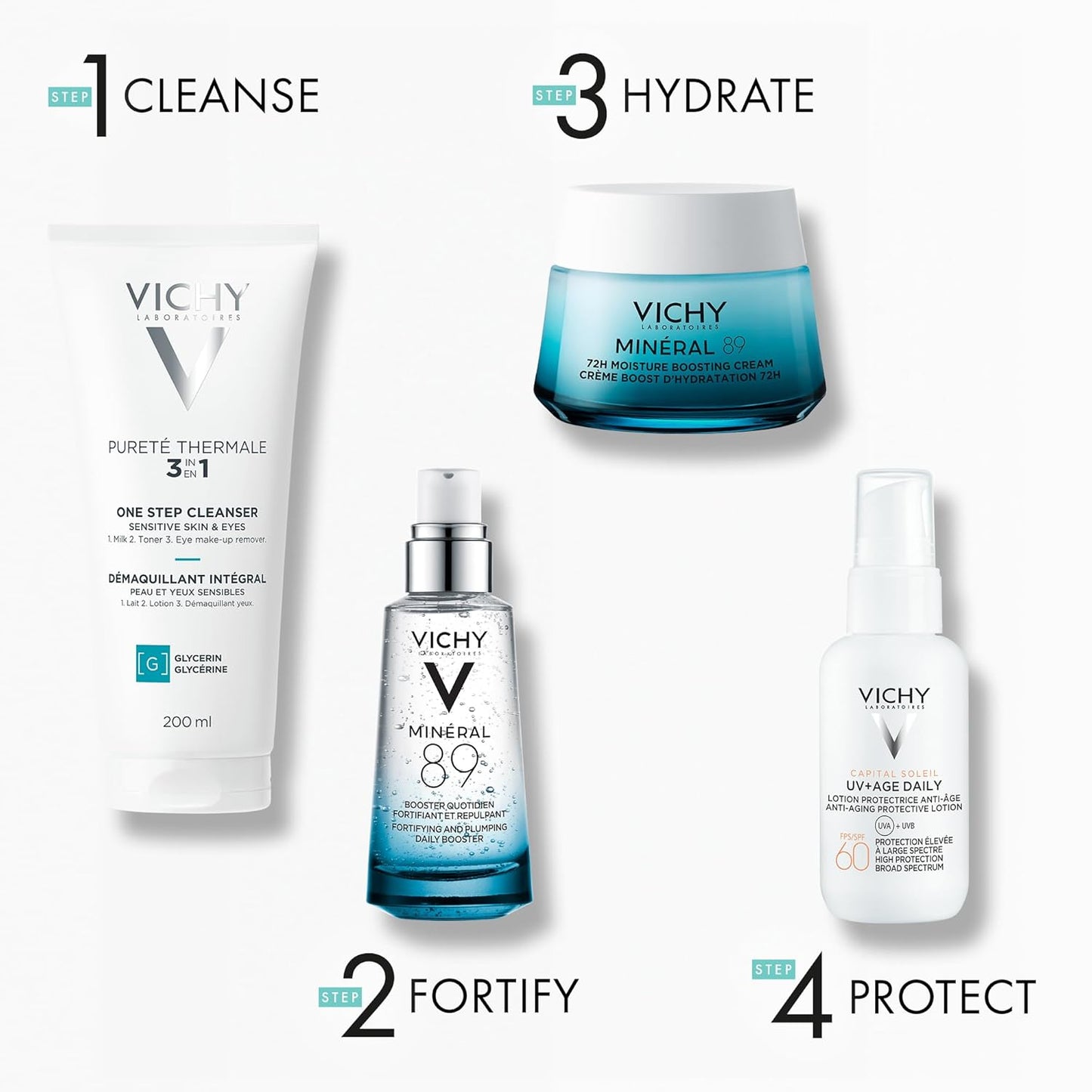 Vichy Gentle Facial Cleanser and Makeup Remover, Purete Thermal 3-in-1 Face Cleanser for Sensitive Skin, Hypoallergenic, Dermatologist Recommended, Paraben-Free, 200mL