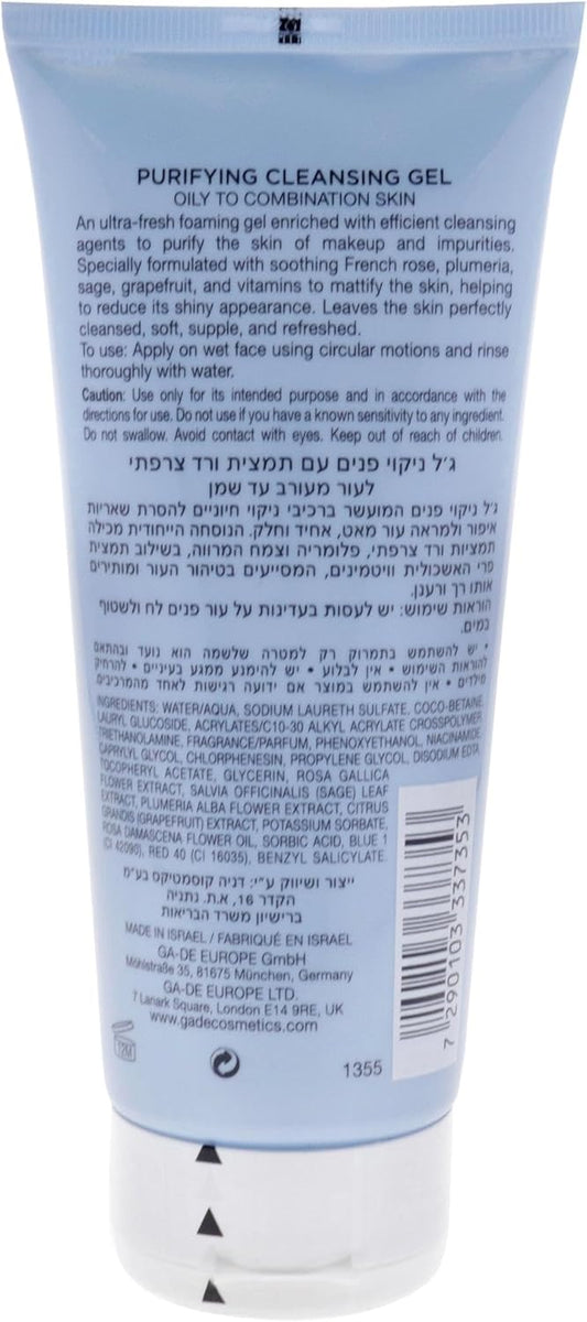 GA-DE Purifying Cleansing Gel - Formulated for Oily to Combination Skin - Enriched with French Rose, Plumeria, Sage, Grapefruit and Vitamins - 6.7 oz