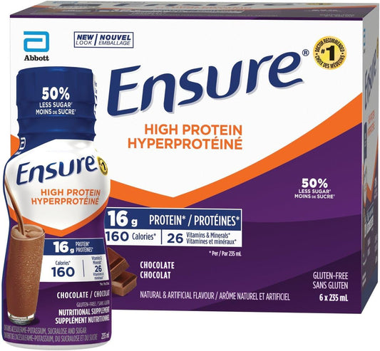 Ensure 高蛋白 16 克,营养补充剂蛋白奶昔,即饮,巧克力味,6 x 235 毫升瓶装