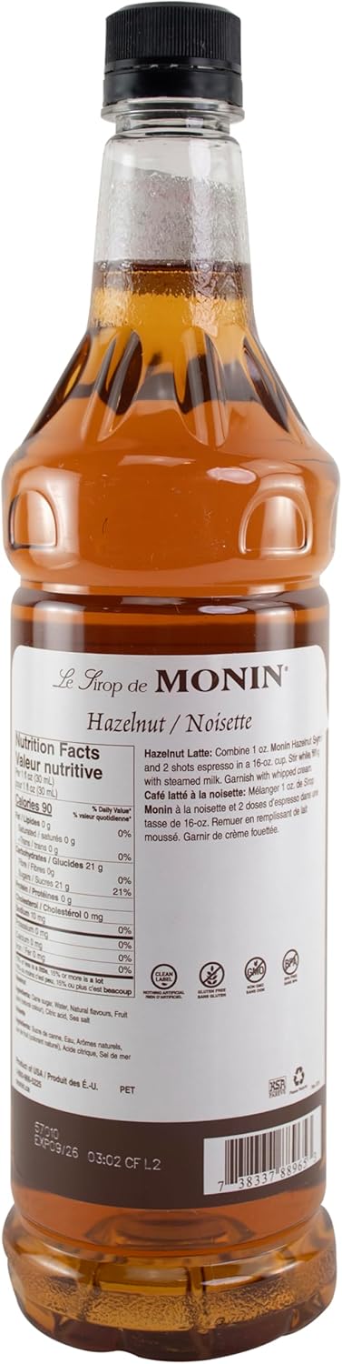 Monin 优质美味糖浆,榛子,1L