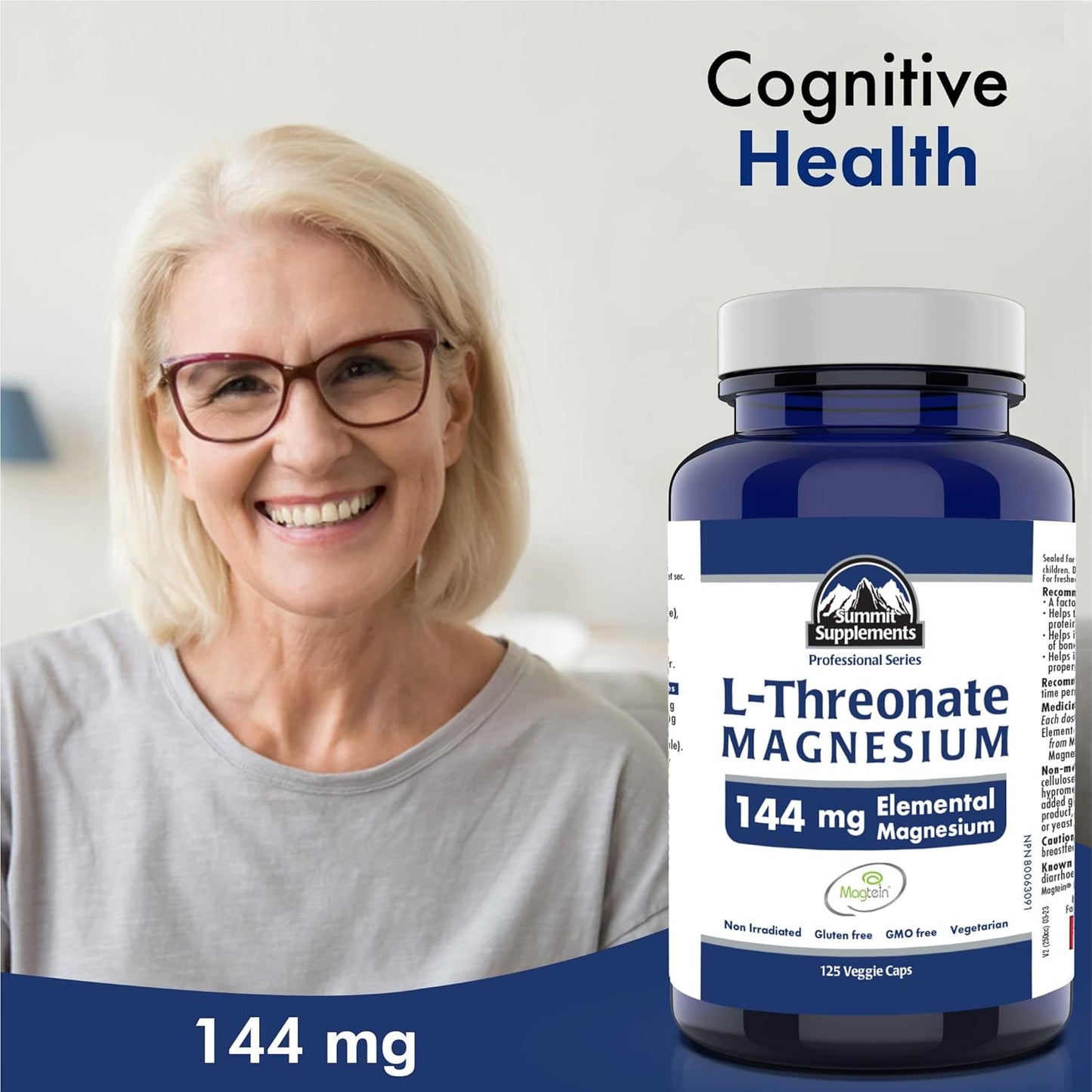 加拿大製造,抗塑膠污染 - Magtein L-蘇糖酸鎂 125 粒素食膠囊,41 天用量 - 促進大腦健康,促進健康睡眠和放鬆 - 經第三方測試 - 加拿大配方和製造