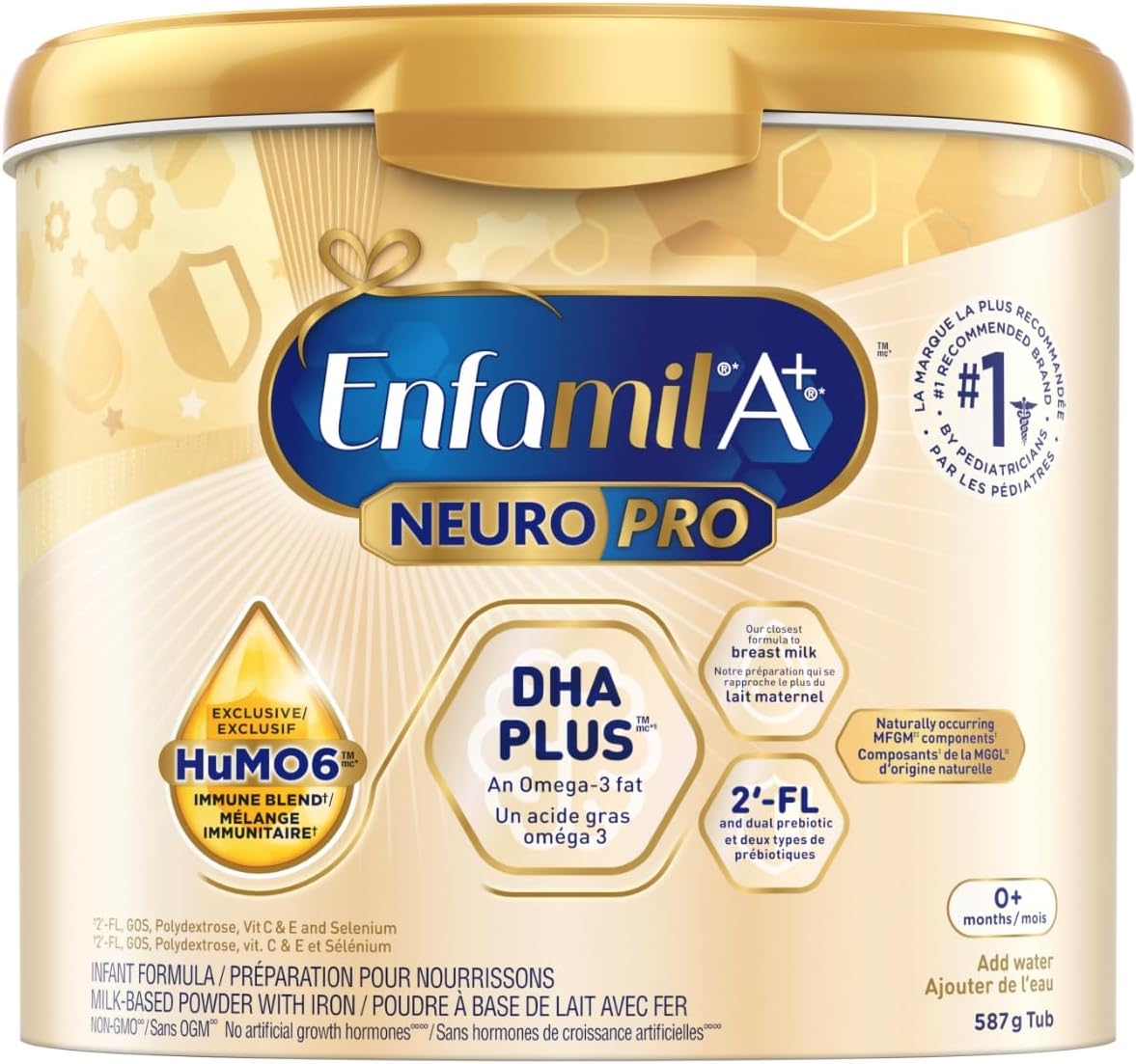 Enfamil A+ NeuroPro 嬰兒配方奶粉,粉盒裝,含促進大腦發育的 DHA 和 2'FL,用於免疫支持,0-12 個月,587 克