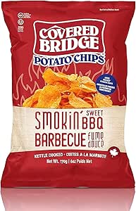 Covered Bridge Chips – Smokin’ Sweet BBQ Chips 170g size bag – Gluten Free, Kosher, Kettle Cooked with Dark Russet Potatoes, Made in Canada, 12 Count of 170g Bag