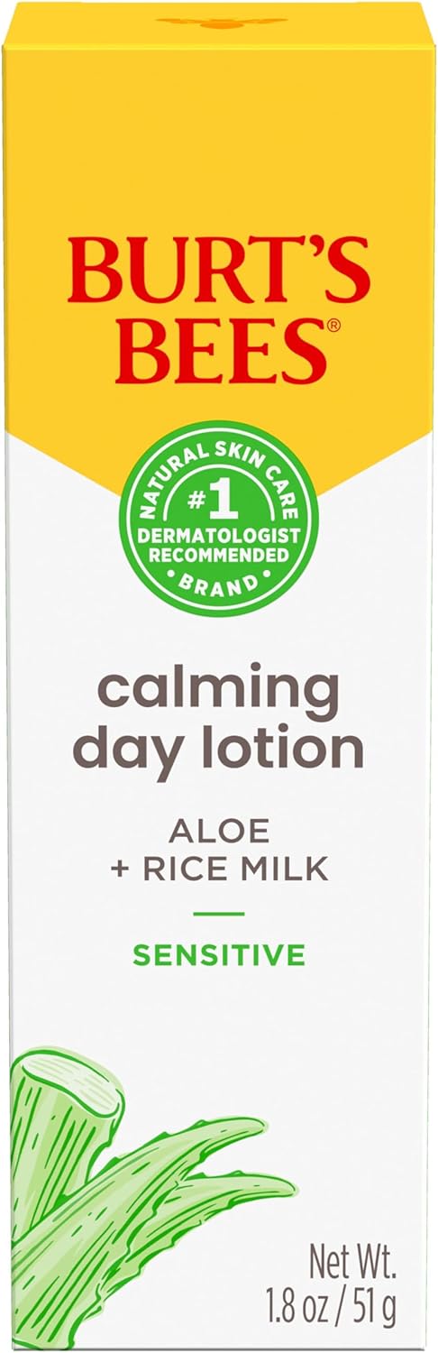 Burt's Bees Sensitive Hydrating Gentle Daily Face Cream Moisturizer Face Lotion for Sensitive Skin with Aloe and Rice Milk, 98.9% Natural Origin, Developed with Dermatologists, 51g