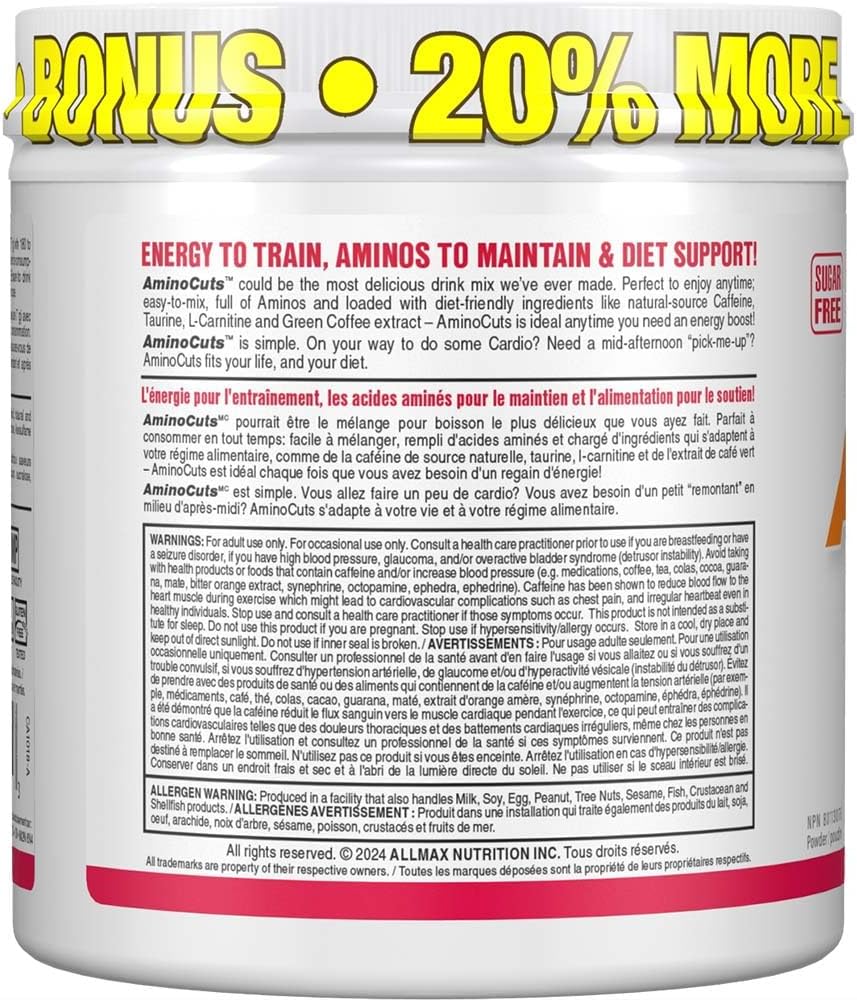 ALLMAX Nutrition - AMINOCUTS (A:CUTS) - 體重管理 BCAA(左旋肉鹼 + 牛磺酸 + 綠咖啡) - 西瓜口味 - 252 克 - 36 份