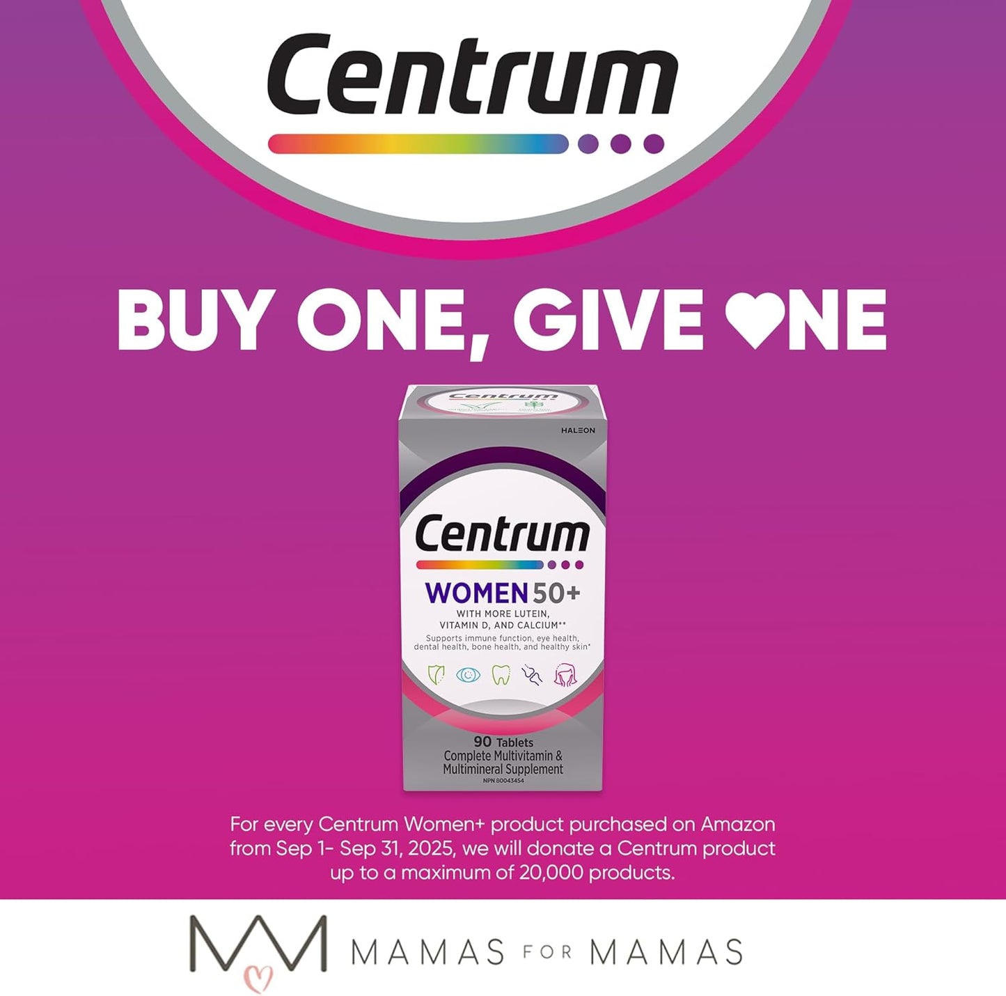 Centrum Women 50 Plus 复合维生素/矿物质补充剂,适合 50+ 女性,90 片(包装可能有所不同)
