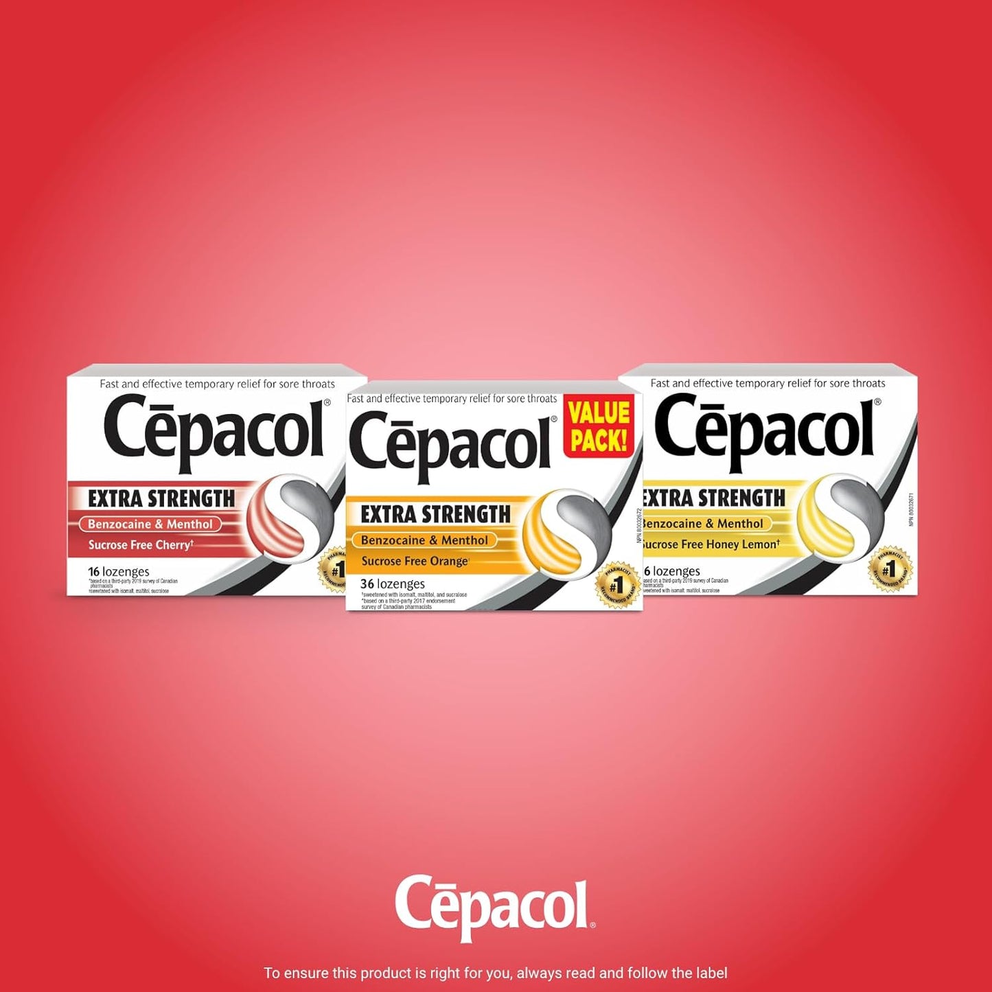 Cepacol Extra Strength, Sucrose Free, Honey Lemon, Sore Throat Lozenges, 16 count