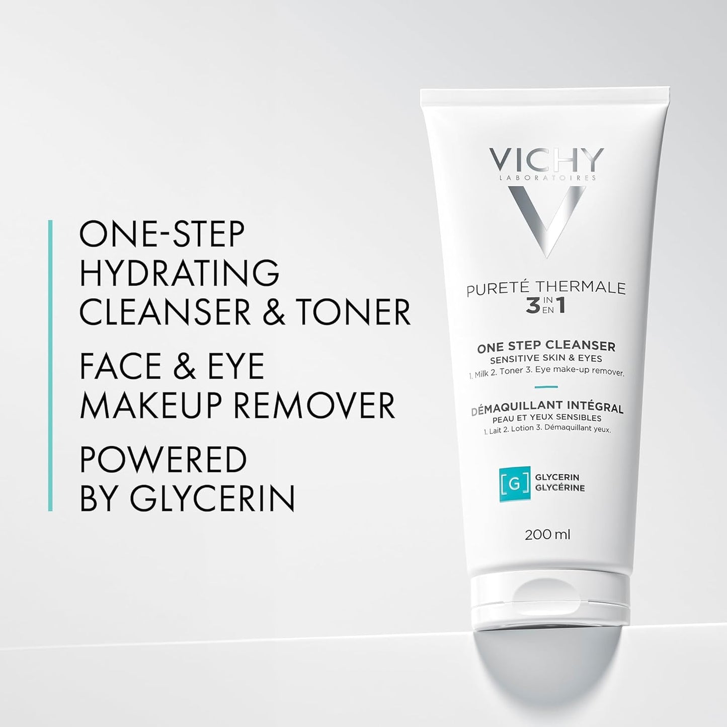 Vichy Gentle Facial Cleanser and Makeup Remover, Purete Thermal 3-in-1 Face Cleanser for Sensitive Skin, Hypoallergenic, Dermatologist Recommended, Paraben-Free, 200mL