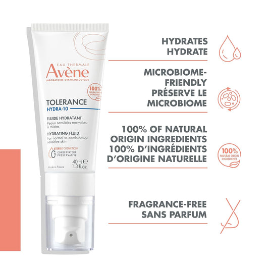 Eau Thermale Avène Tolérance HYDRA-10 Fluid, Hydrating Face Moisturizer for Sensitive Skin, Fragrance, Paraben-free, replacing Tolérance EXTRÊME, 40 ml
