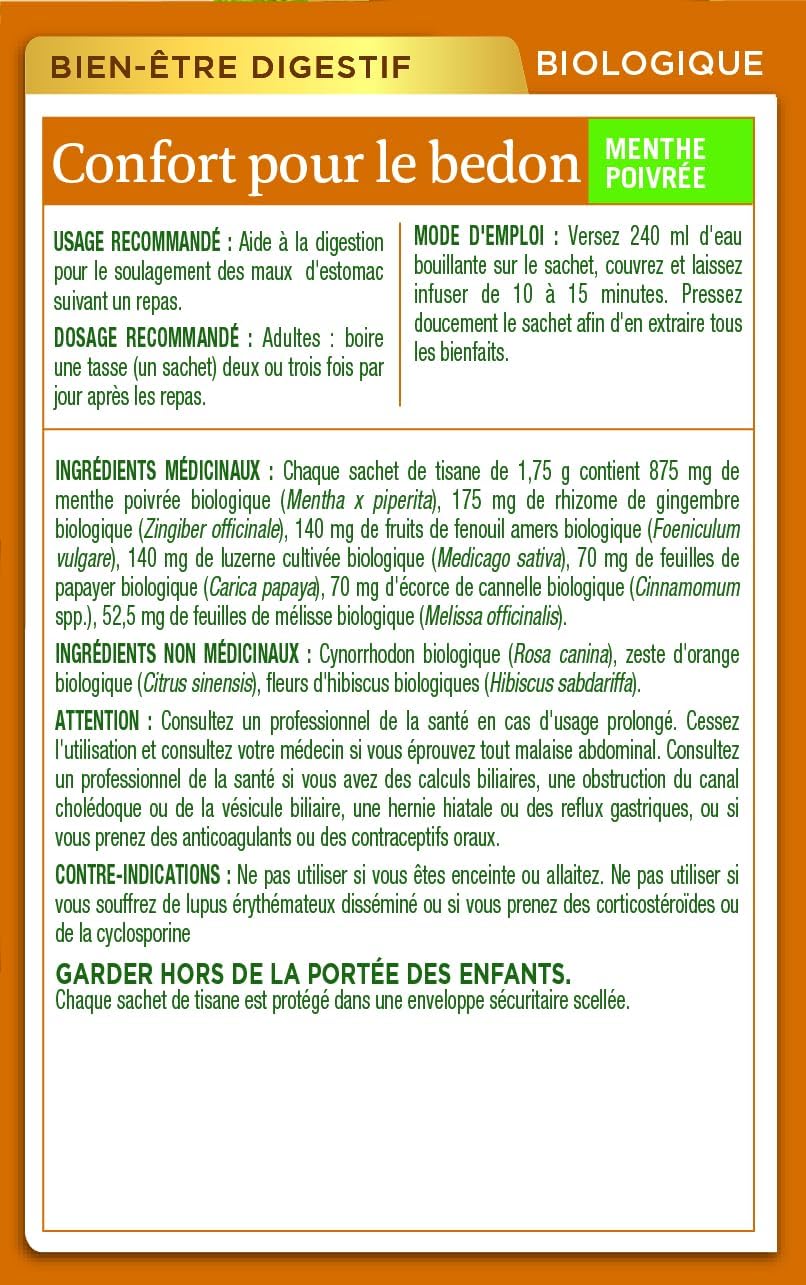 Traditional Medicinals - 有机舒腹薄荷草本茶(6 包)- 含生姜、茴香和柠檬香脂,有助于消化 - 共 96 个茶包