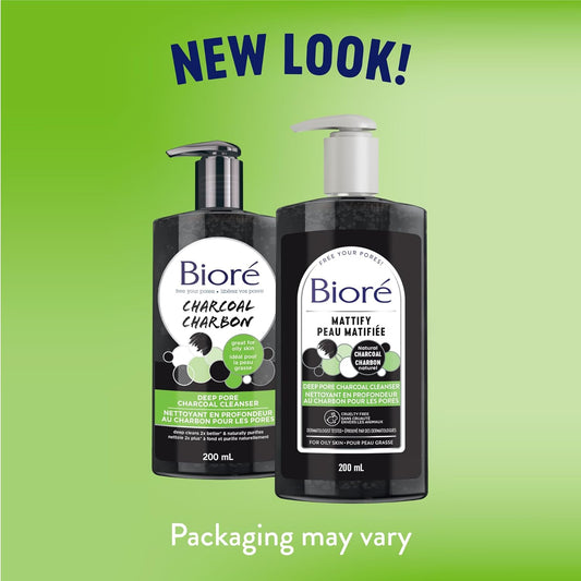 Biore Deep Pore Charcoal Cleanser, Face Wash for Oily Skin (200 mL) | Made in Canada