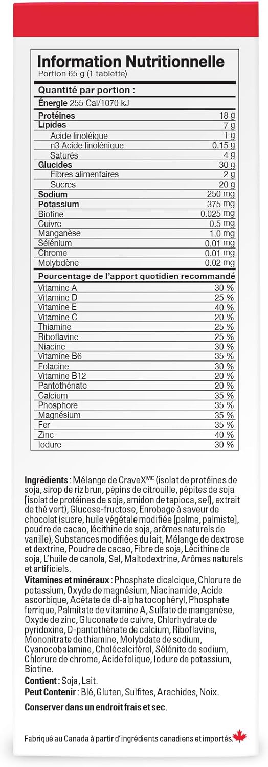 Nutribar Active 巧克力诱惑代餐棒,高蛋白,24 种维生素和矿物质,高纤维,加拿大制造,4 条装 *包装可能有所不同*