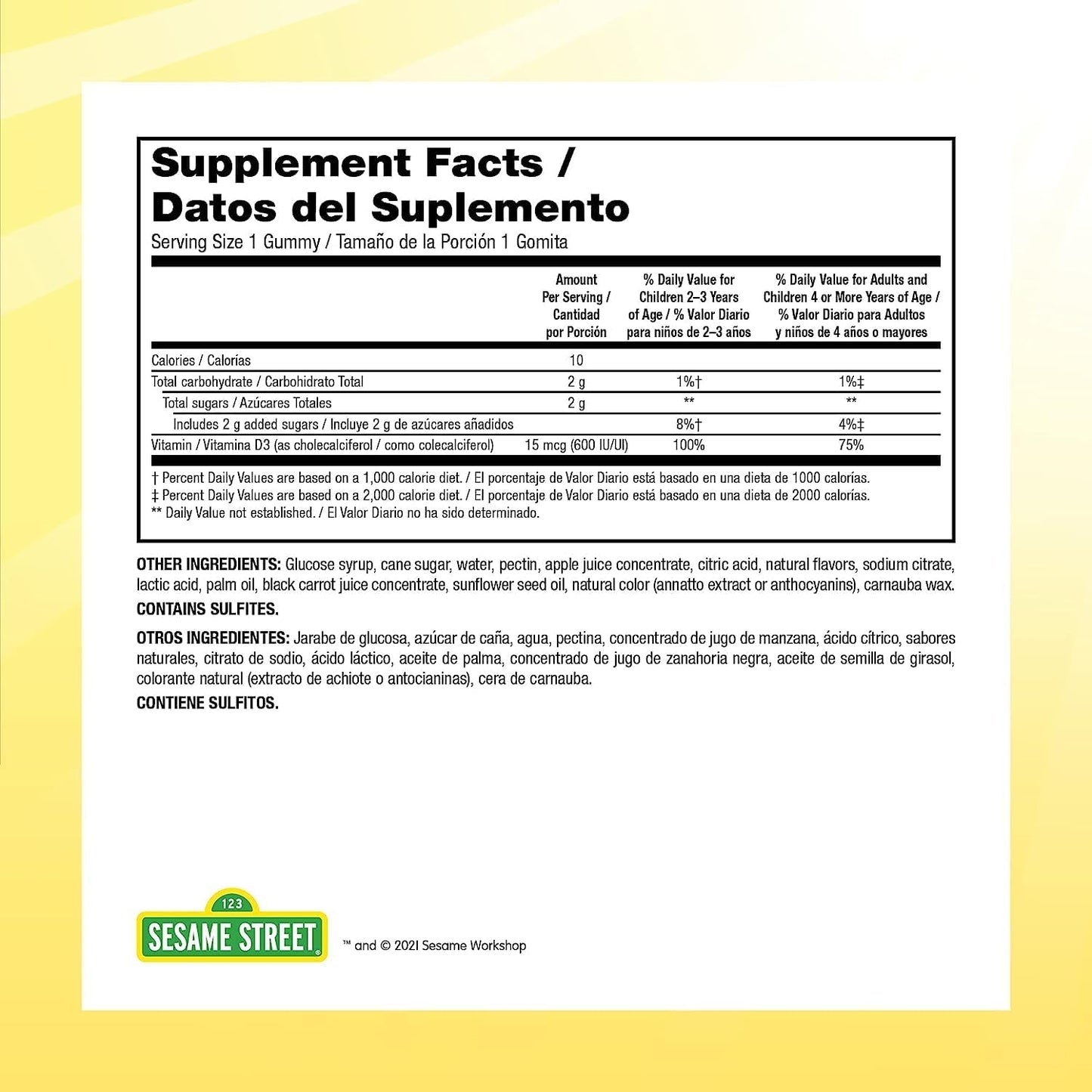 韦伯天然芝麻街每日阳光维生素 D3 儿童软糖,180 粒软糖,每粒含 600 国际单位维生素 D,适合 3 岁及以上儿童