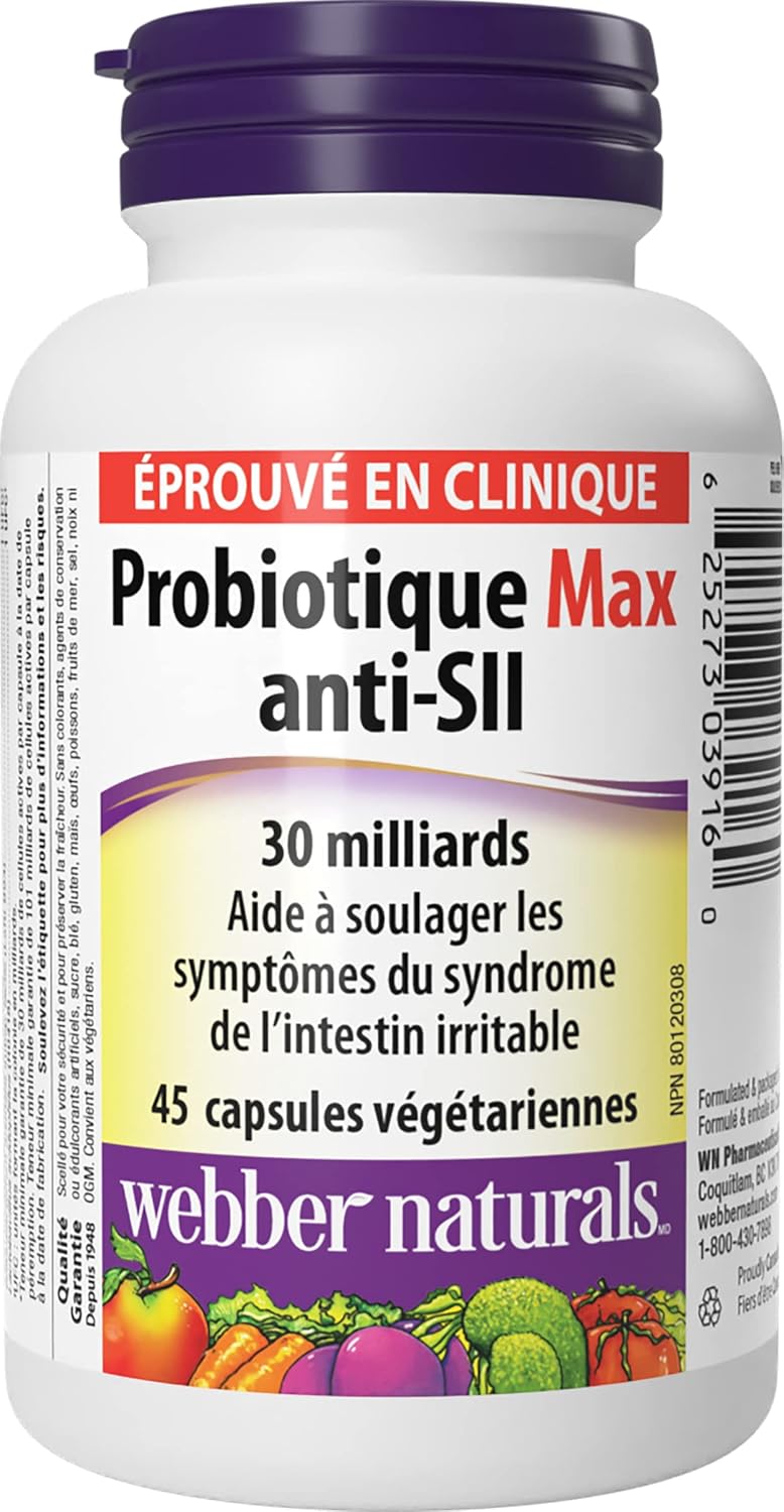 Webber Naturals Probiotic Max IBS Support, 30 Billion Active Cells, 5 Probiotic Strains, 45 Capsules & Magnesium Bisglycinate 200 mg, 120 Capsules, Supports Bone and Muscle Functions, Vegan