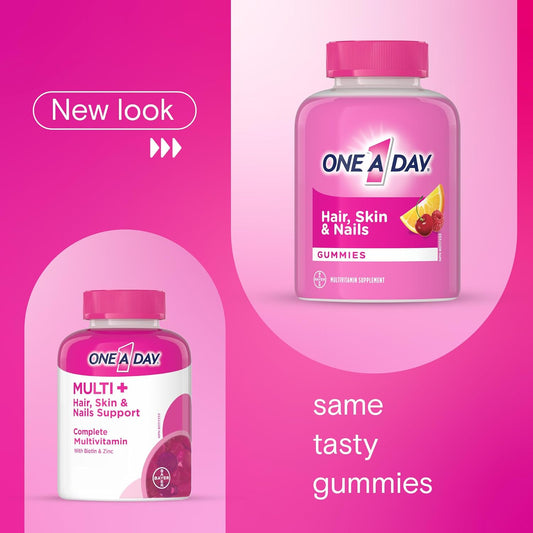 One A Day Multi+ 头发、皮肤和指甲复合维生素软糖 - 每日补充维生素,支持健康的头发、皮肤和指甲,含生物素、维生素 A、C、E 和锌,男女适用,120 粒软糖