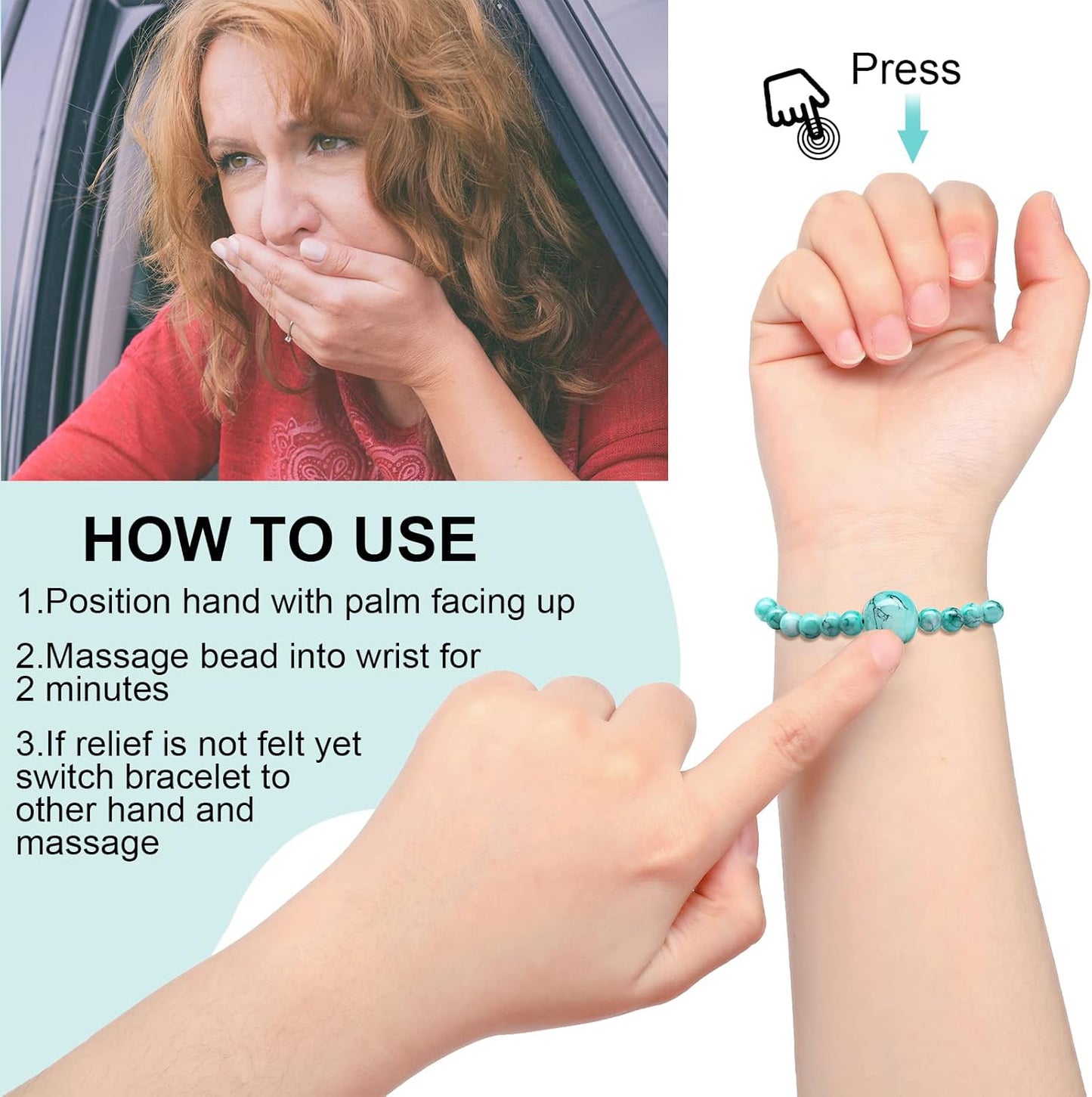 Sureio 6 件組暈車手環 防噁心可調式腕帶 適用於遊輪暈船必備 成人